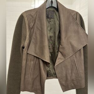 Joie leather and knit jacket in taupe, size small
